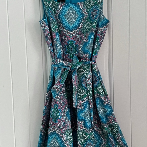 🎉HP🎉Talbots Turquoise Patterned Sleeveless Dress - Picture 3 of 6
